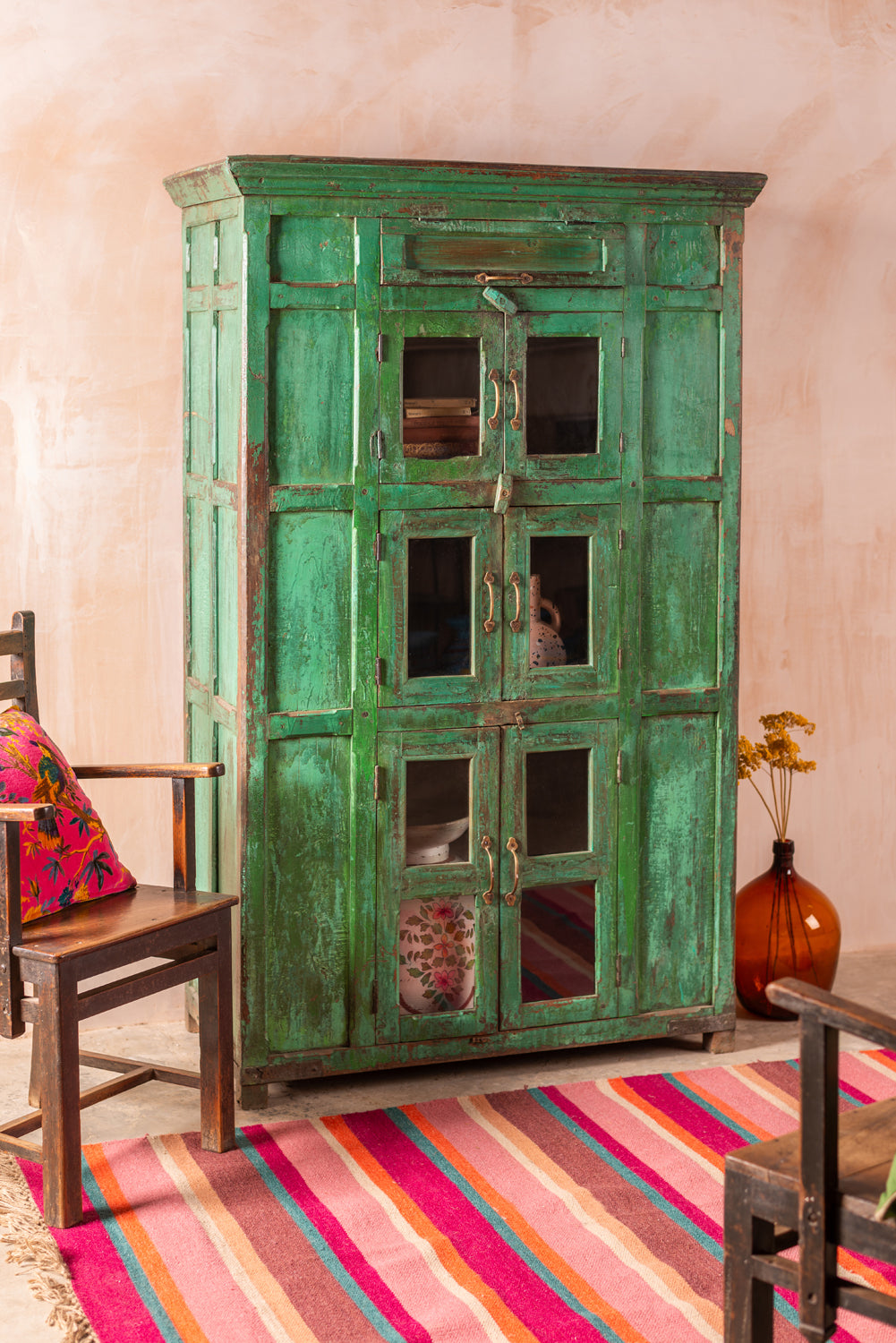 Green Vintage Wooden Almirah W 112cm D 59cm H 180cm
