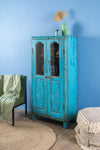 Vintage Blue Carved Cabinet <p>W:70cm D:37cm H:142cm </p>