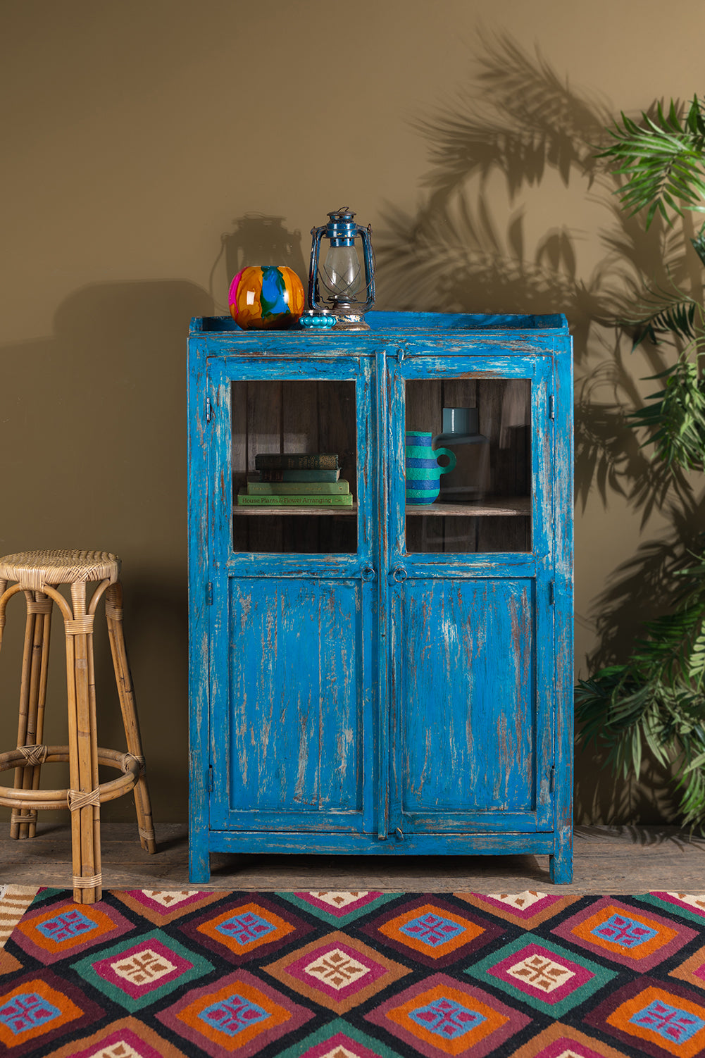 Bright Blue Vintage Cupboard <p>W:91cm D:42.5cm H:136cm </p>