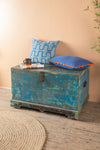 Vintage Blue Wooden Chest <p>W:94cm D:61cm H:57cm </p>