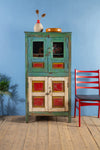 Blue, Red & White Vintage Cupboard <p>W:79cm D:38cm H:151cm </p>