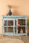 Vintage Pale Blue Display Cabinet with Tiles <p>W:130cm D:36cm H:102cm </p>