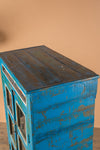 Blue Vintage Cabinet with Painted Glass <p>W:76cm D:47cm H:143cm </p>