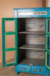 Blue Vintage Cabinet with Painted Glass <p>W:76cm D:47cm H:143cm </p>