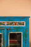 Blue Vintage Cabinet with Painted Glass <p>W:76cm D:47cm H:143cm </p>