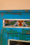 Blue Vintage Cabinet with Painted Glass <p>W:76cm D:47cm H:143cm </p>