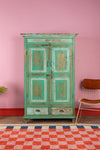 Vintage Wooden Almirah in Green Tones <p>W:111cm D:50cm H:178cm </p>