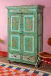 Vintage Wooden Almirah in Green Tones <p>W:111cm D:50cm H:178cm </p>