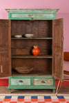 Vintage Wooden Almirah in Green Tones <p>W:111cm D:50cm H:178cm </p>