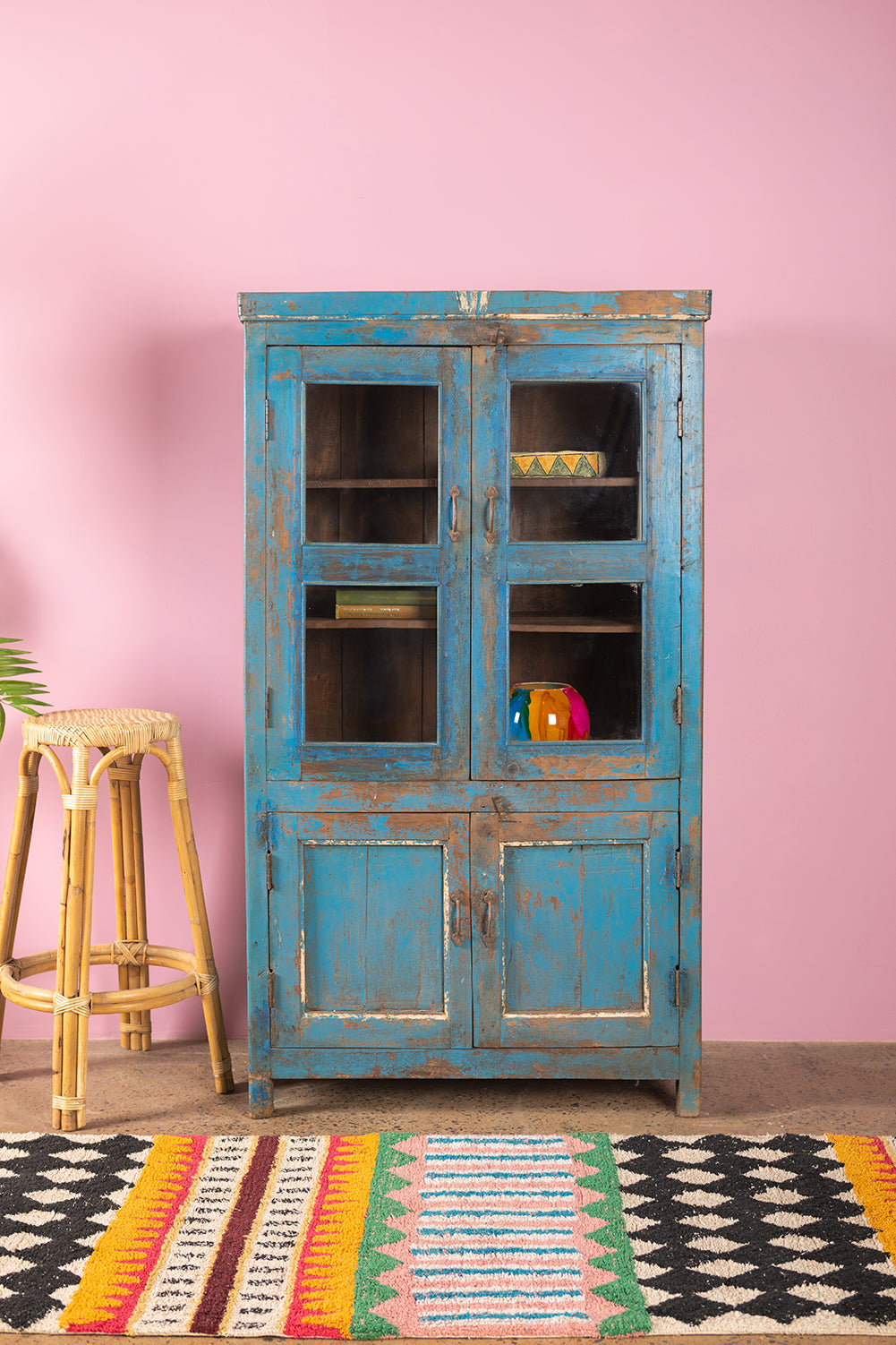 Blue Vintage Wooden Cabinet <p>W:89cm D:48cm H:160cm </p>