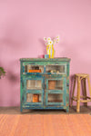 Vintage Display Cabinet in Blue Tones <p>W:100cm D:52cm H:110cm </p>