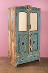 Vintage Light Blue Carved Almirah with Mirrors <p>W:99cm D:43cm H:180cm </p>