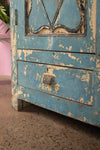 Vintage Light Blue Carved Almirah with Mirrors <p>W:99cm D:43cm H:180cm </p>