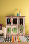 White, Green & Lilac Vintage Cabinet <p>W:136cm D:38cm H:130cm </p>