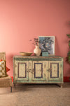 Vintage Pale Yellow & Green Sideboard <p>W:141cm D:61cm H:86cm </p>