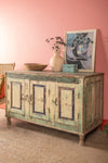 Vintage Pale Yellow & Green Sideboard <p>W:141cm D:61cm H:86cm </p>