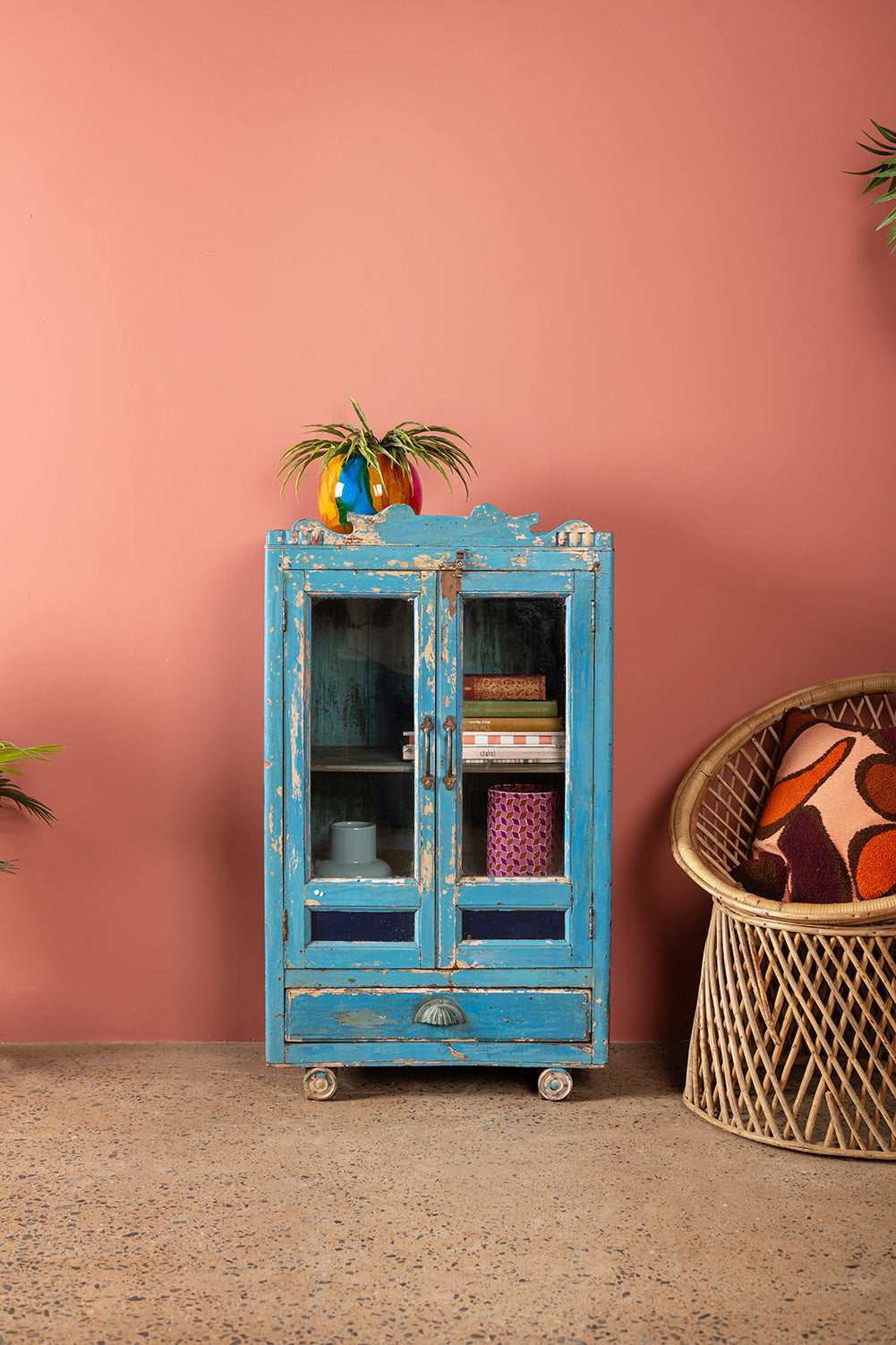 Blue & Green Vintage Art Deco Cabinet <p>W:61cm D:31.5cm H:105cm </p>