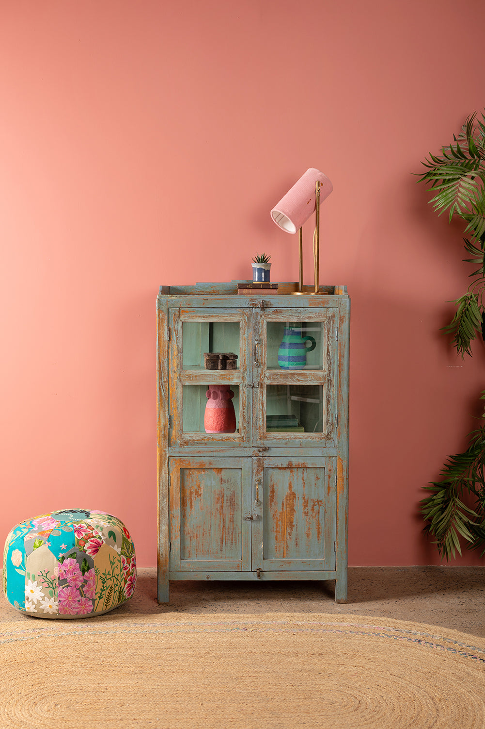 Slate Grey Vintage Cabinet <p>W:75cm D:43cm H:128cm </p>