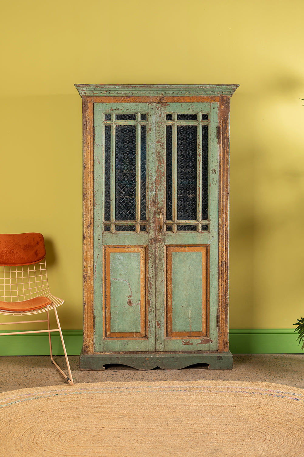 Vintage Green Art Deco Almirah <p>W:102cm D:38cm H:179cm </p>