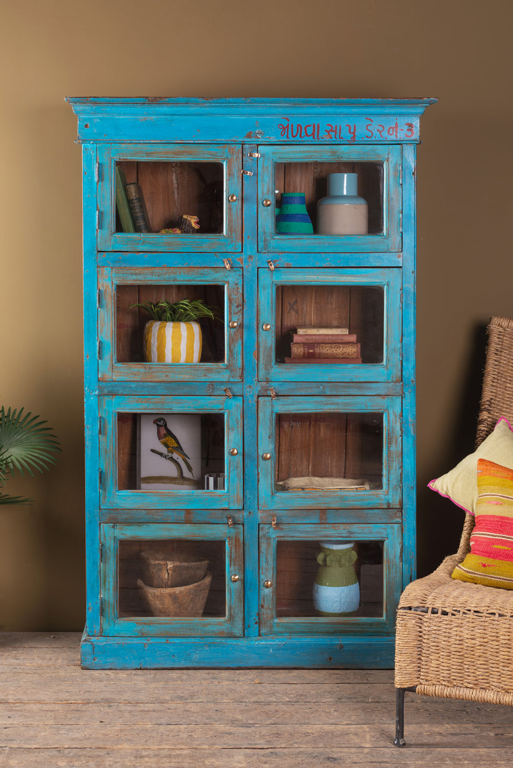 Vintage Blue Showcase Cabinet W 98cm D 29cm H 160cm