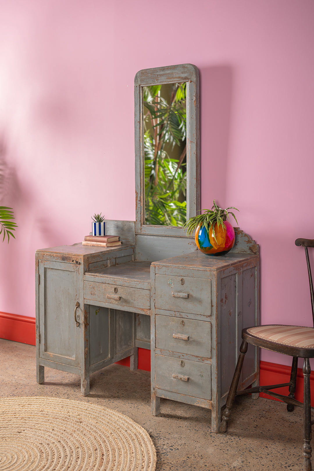 Grey Vintage Dresser Unit , W:105cm D:49cm H:166cm