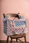 Hand Printed Cotton Holdall - Blue & Yellow