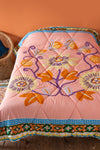 Pink Passion Flower Cotton Embroidered Quilt