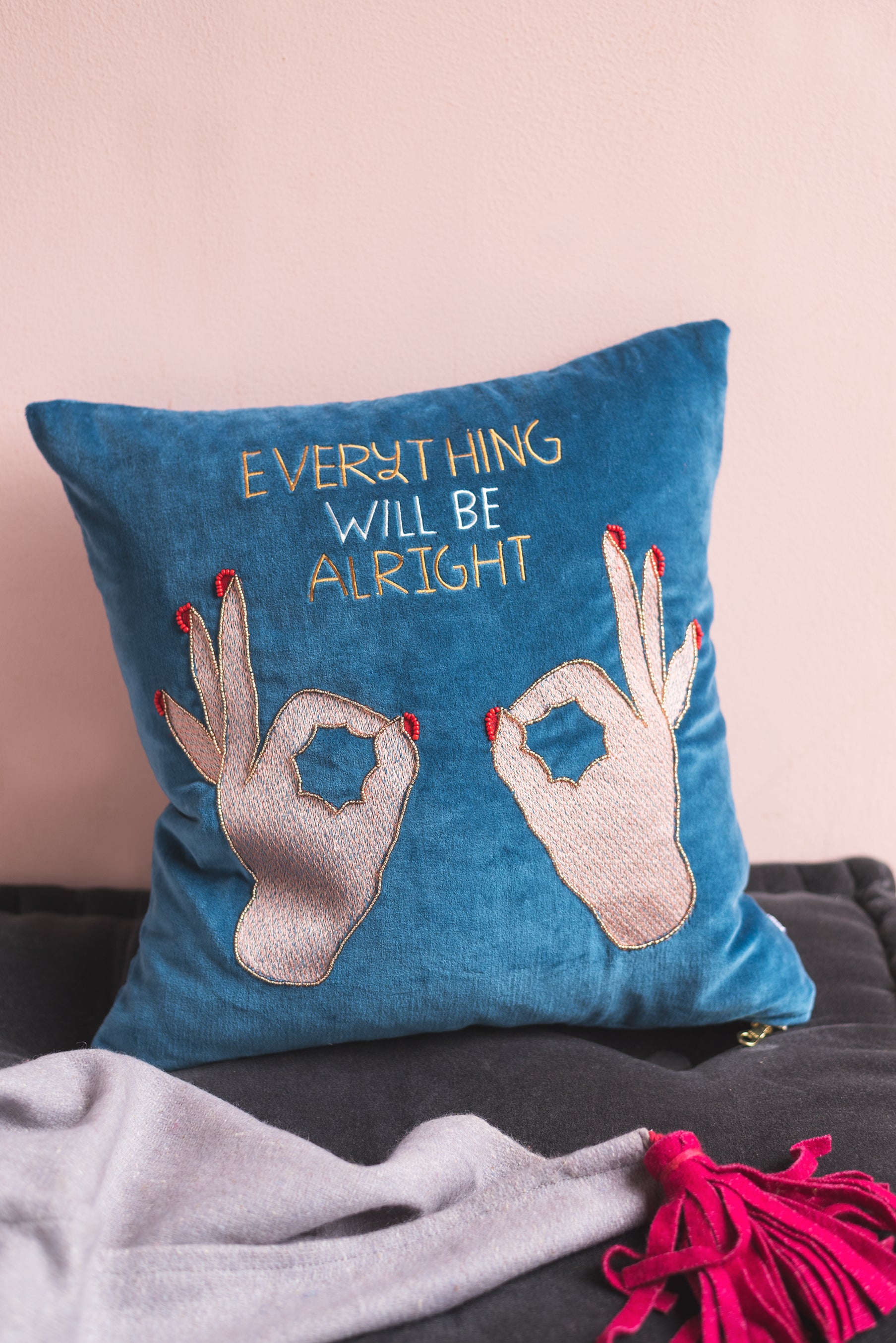 Two Hands Embroidered Cushion Cover