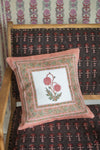 Red Clover Pink Border Cotton Block Print Cushion Cover