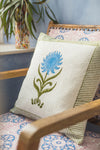 Thistle Fresh Blue & Green Cotton Block Print Cushion Cover