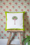 Vivid Green Palm Block Print Cushion Cover