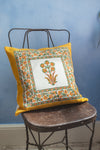 Mustard Mughal Block Print Cotton Cushion Cover