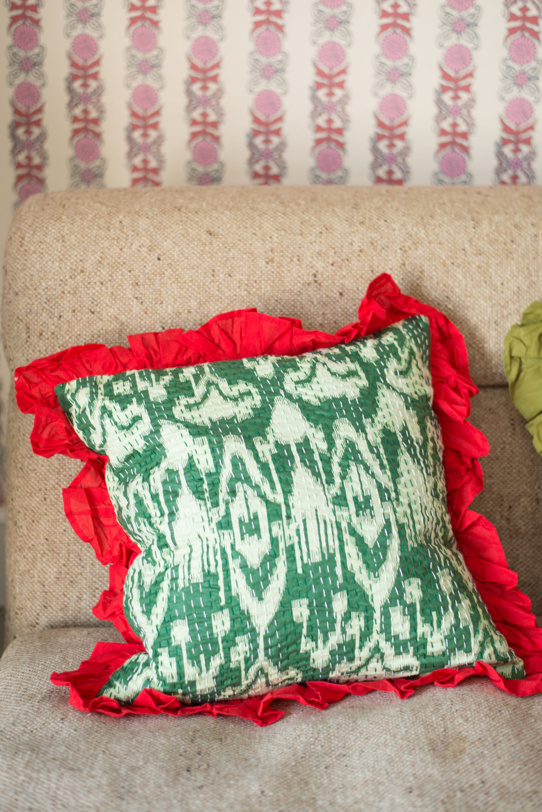 Green ikat pillow online