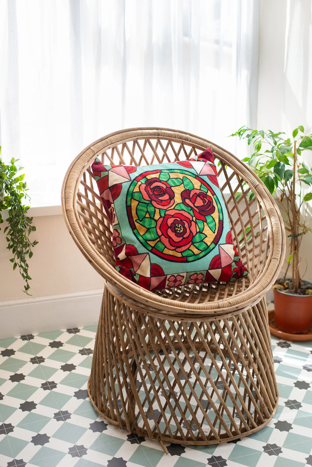 Juliet Roses Stained Glass Cushion Cover