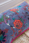 Black Plum Floral Cotton Velvet Cushion Cover