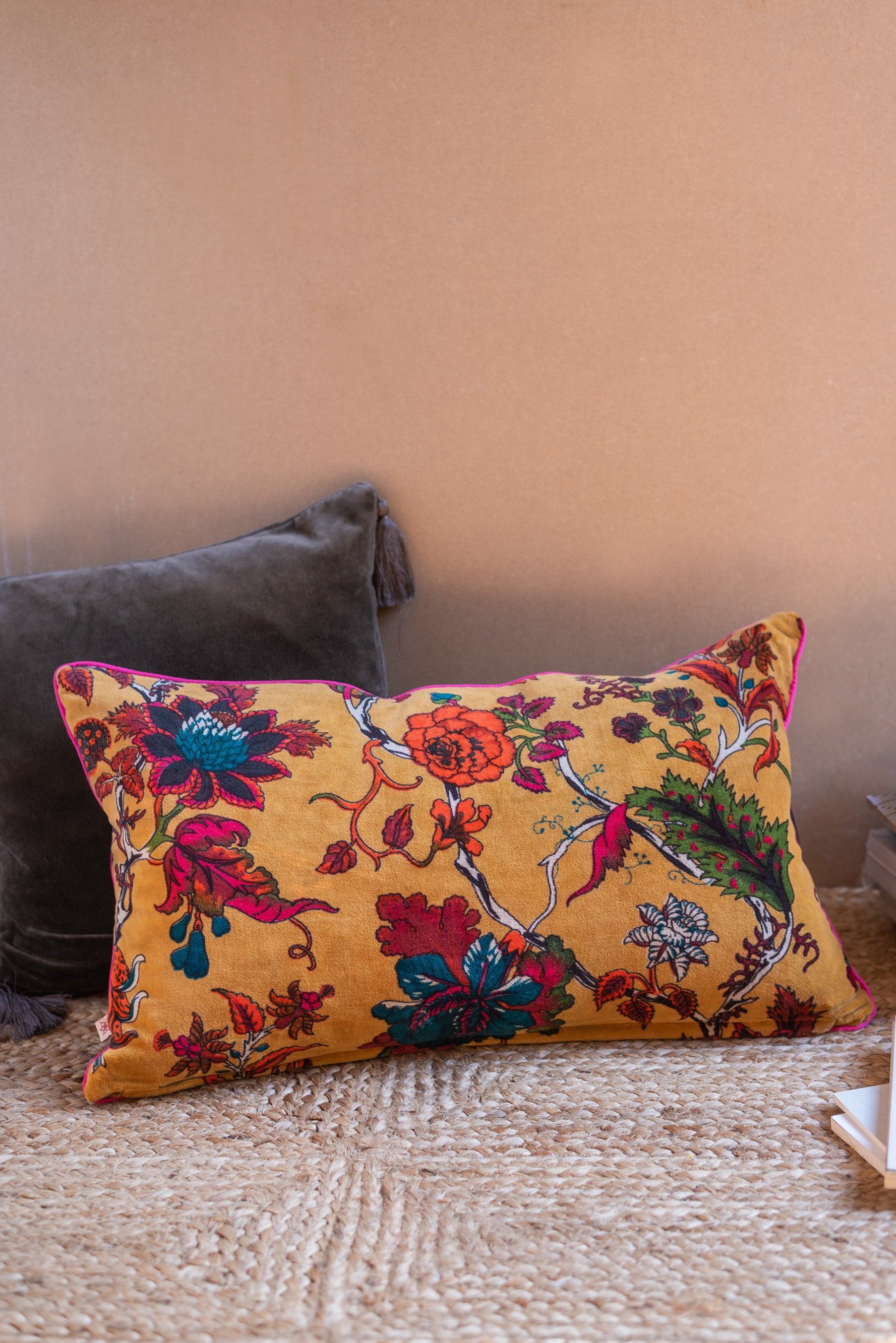 Mustard discount floral cushion