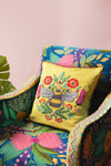 Embroidered Bee Cotton Cushion Cover