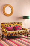 Mustard Tree of Life Floral Cotton Velvet Two Seater Sofa