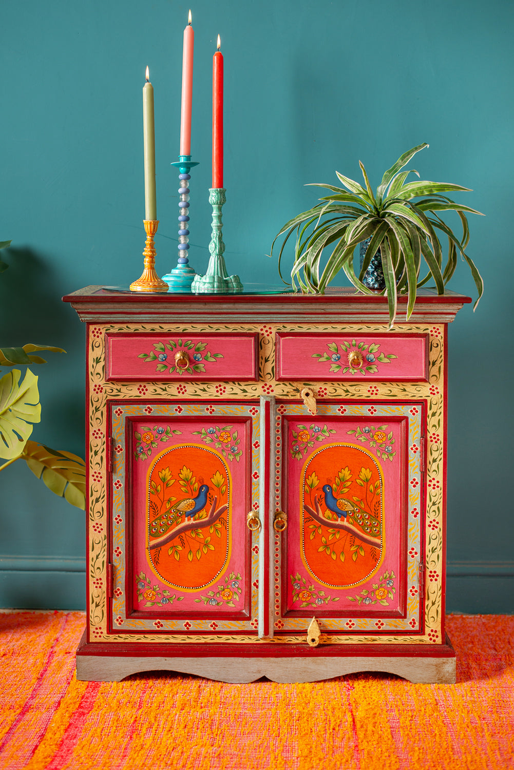 Pavo Hand Painted Wooden Cabinet