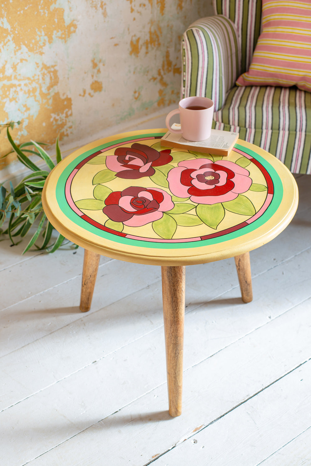 Stained Glass Hand Painted Wooden Table