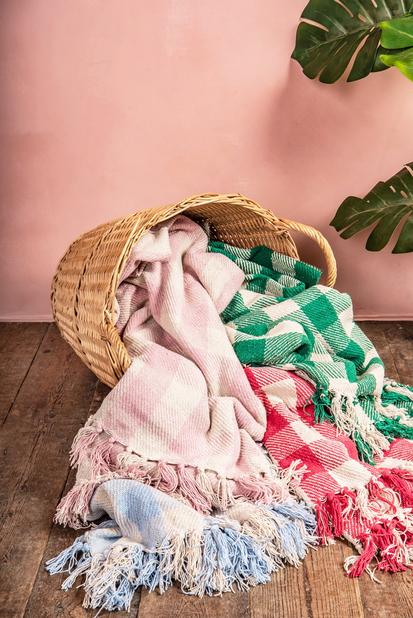 Green 100 Recycled Gingham Throw Ian Snow Ltd