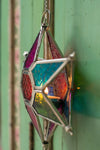 Multi Coloured Iron & Glass Hanging Star Lantern