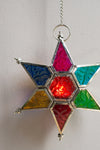 Multi Coloured Iron & Glass Hanging Star Lantern