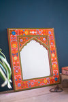 Orange Hand Painted Arched Wooden Mirror (read description)