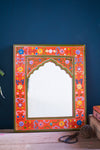Orange Hand Painted Arched Wooden Mirror