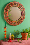 Chocolate Round Hand Painted Floral Mirror