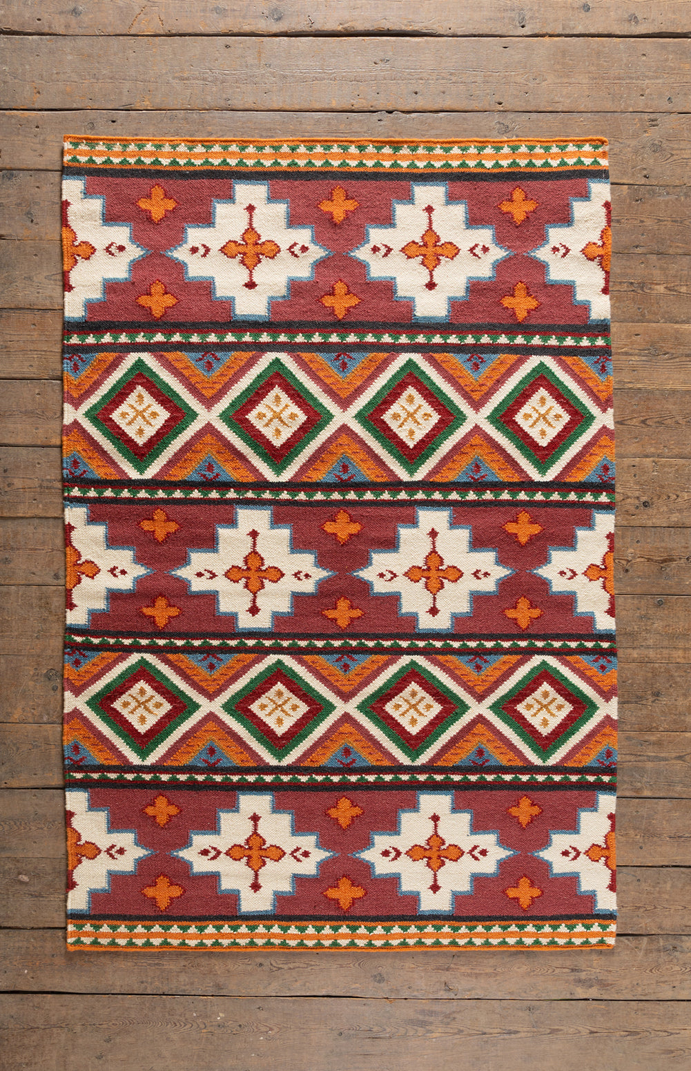 Feuilles Red and Orange Kilim Rug Ian Snow Ltd