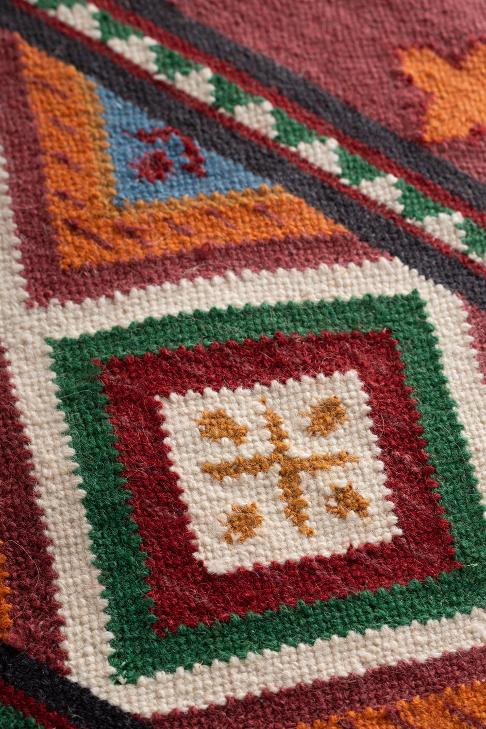 Feuilles Red and Orange Kilim Rug Ian Snow Ltd