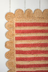 Scalloped Edge Red Striped Jute Rug