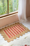 Scalloped Edge Red Striped Jute Rug